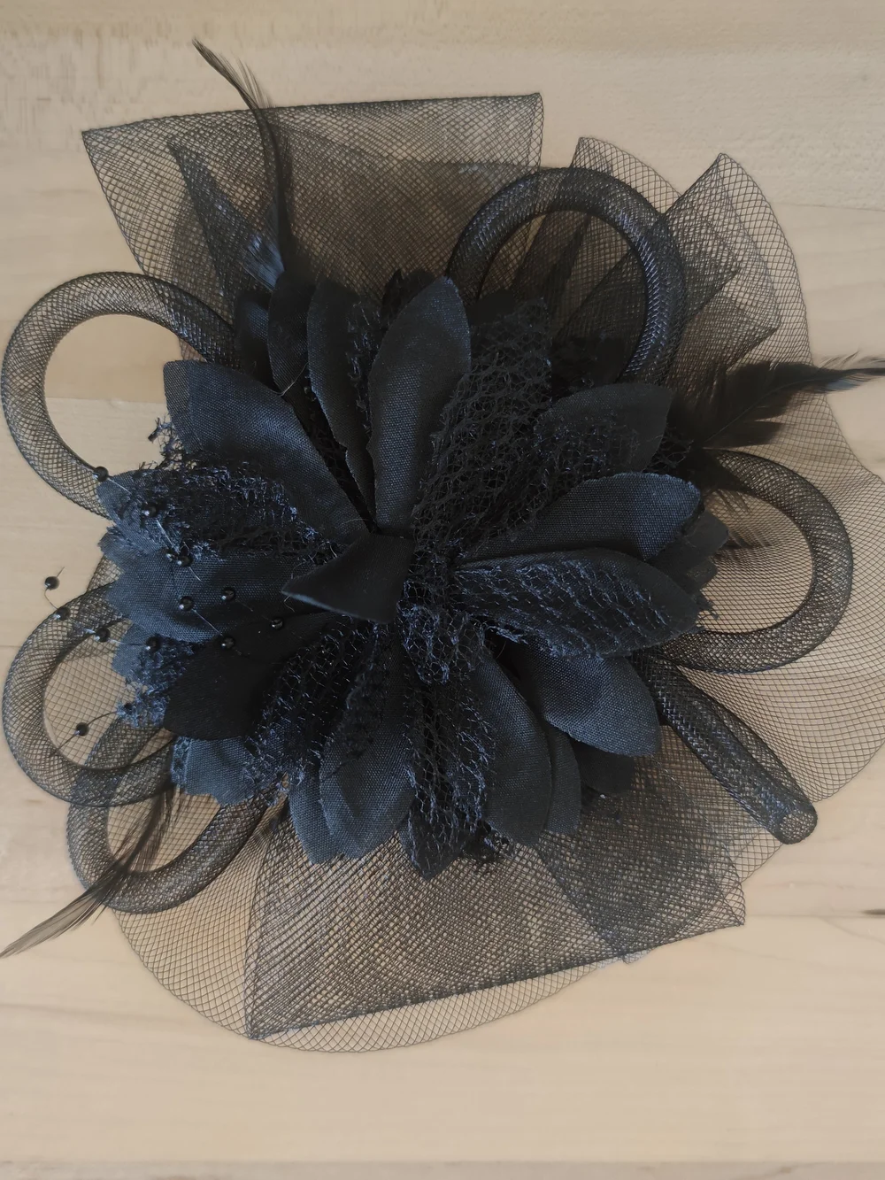 Elegant Black Floral Mesh Fascinator - Women Accessories